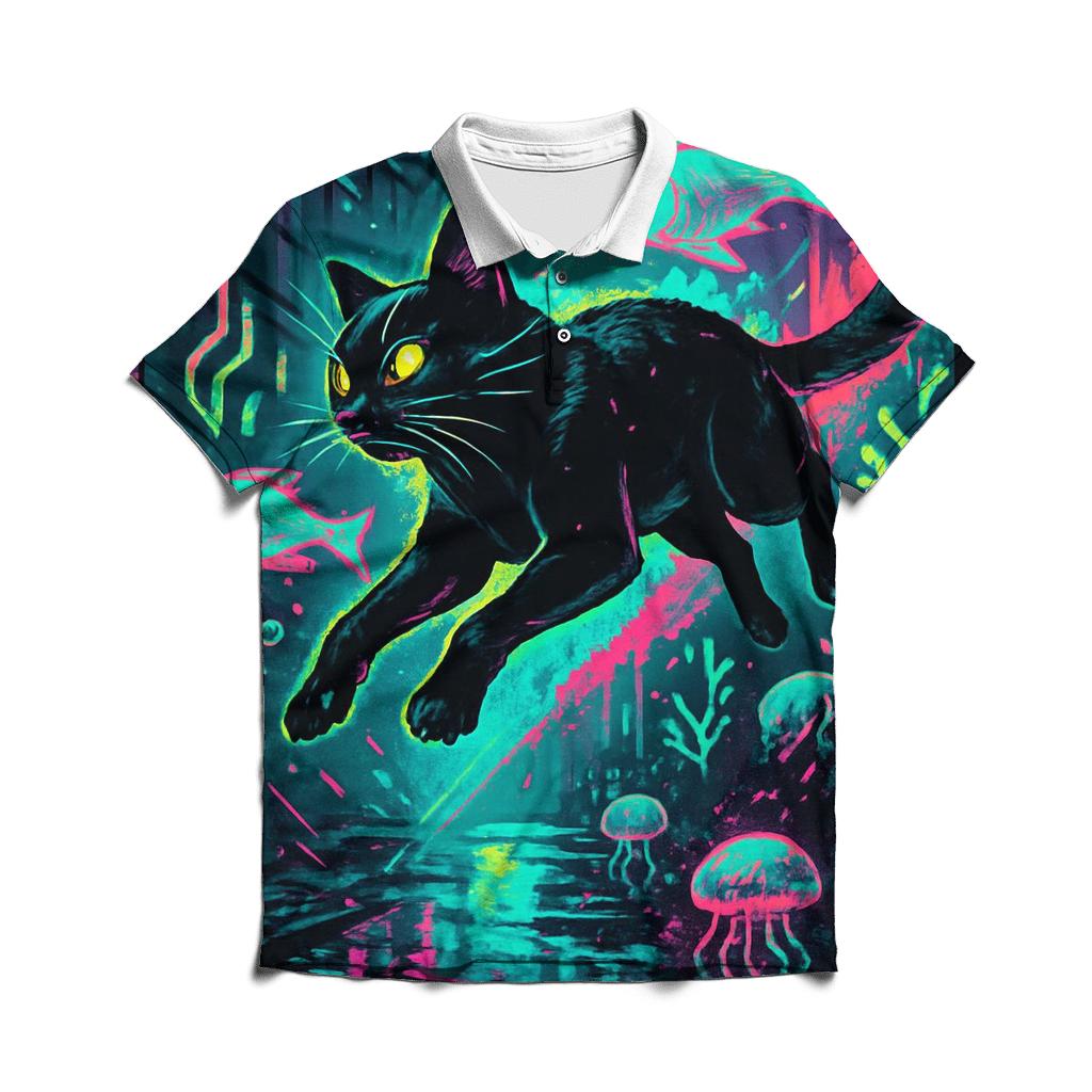 Neon Bubble Reef Alley Cat embroidered polo tops