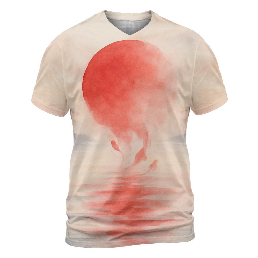Rising Sun Over Watercolor Tides Japan unique graphic print tees