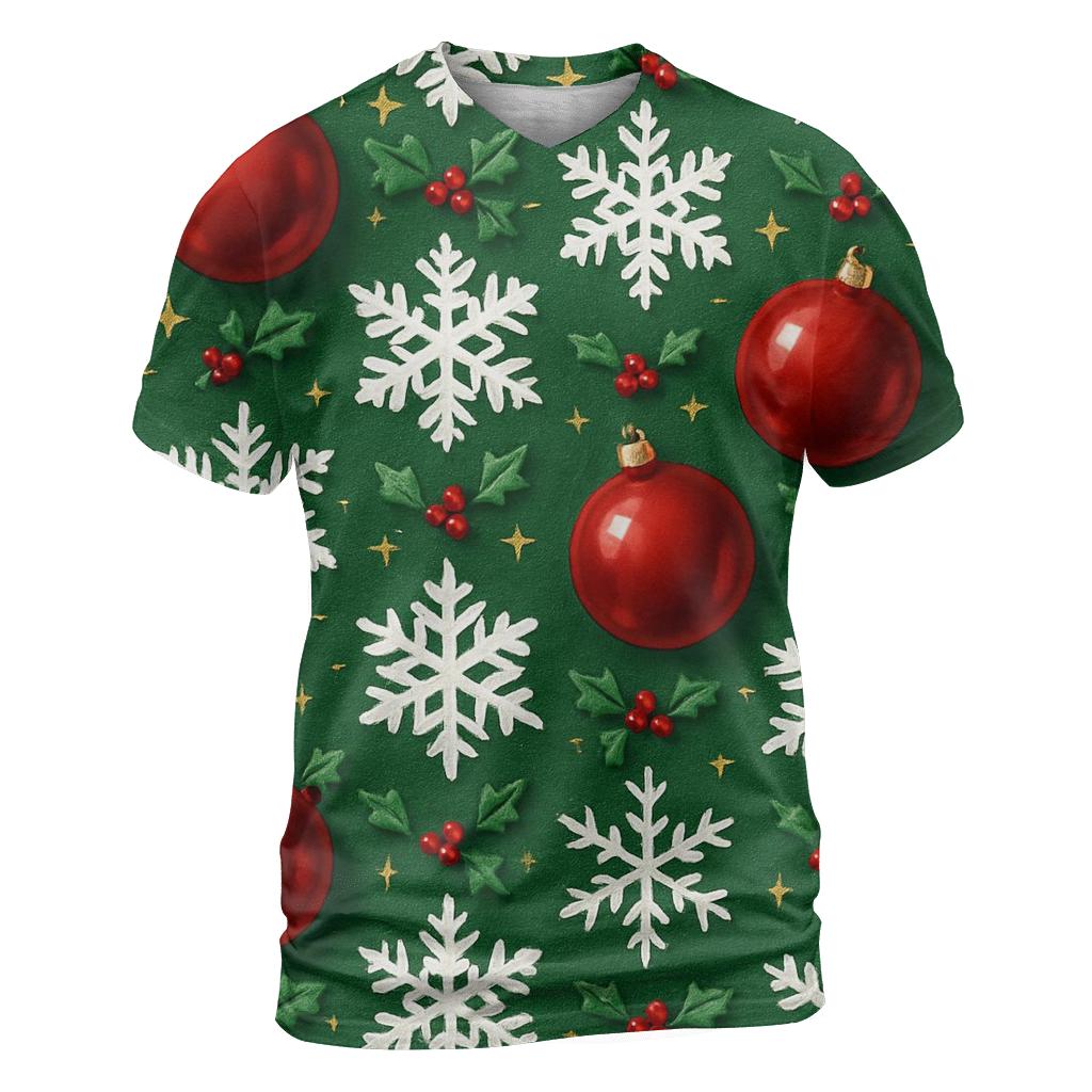 Crimson Ornament Snowflake Tessellation On Pine Green Background trendy printed shirt styles