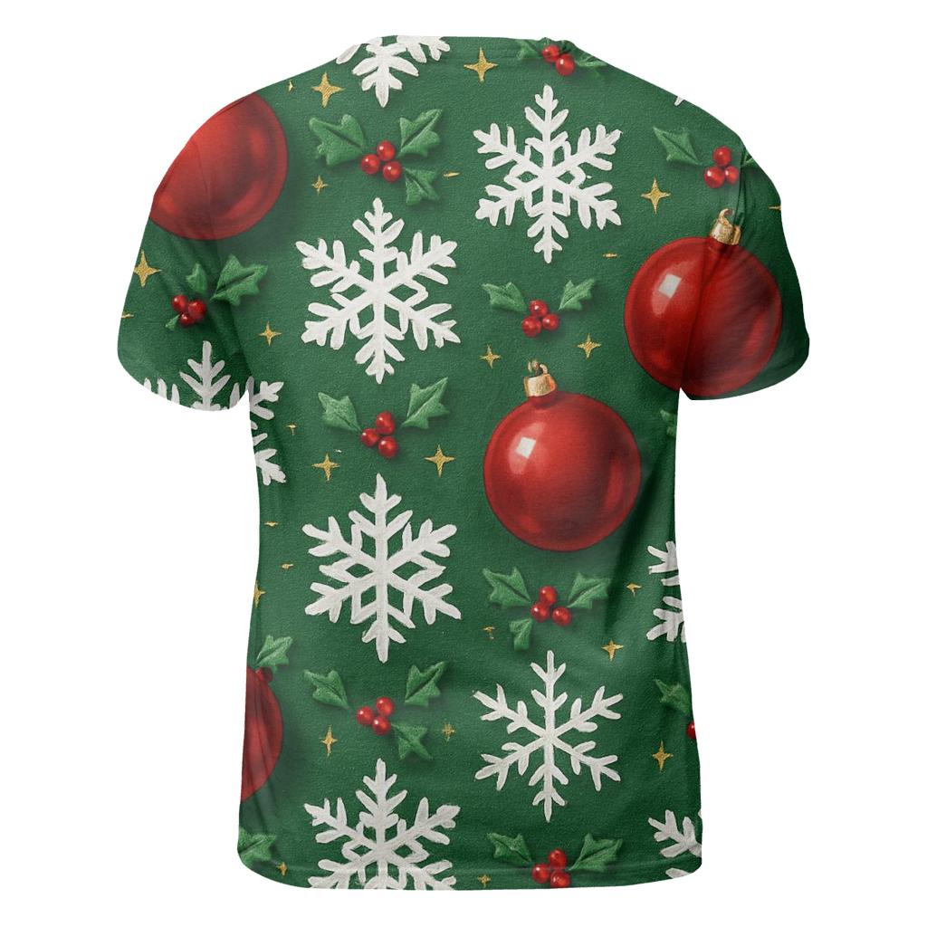 Crimson Ornament Snowflake Tessellation On Pine Green Background trendy printed shirt styles