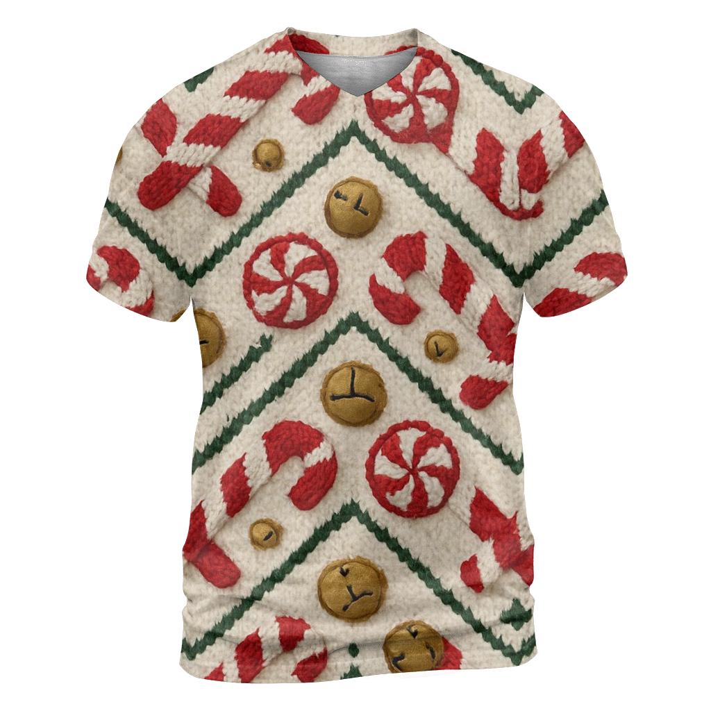 Candy Cane Knit Chevron Repeat On Warm Ivory Background personalized full print shirts