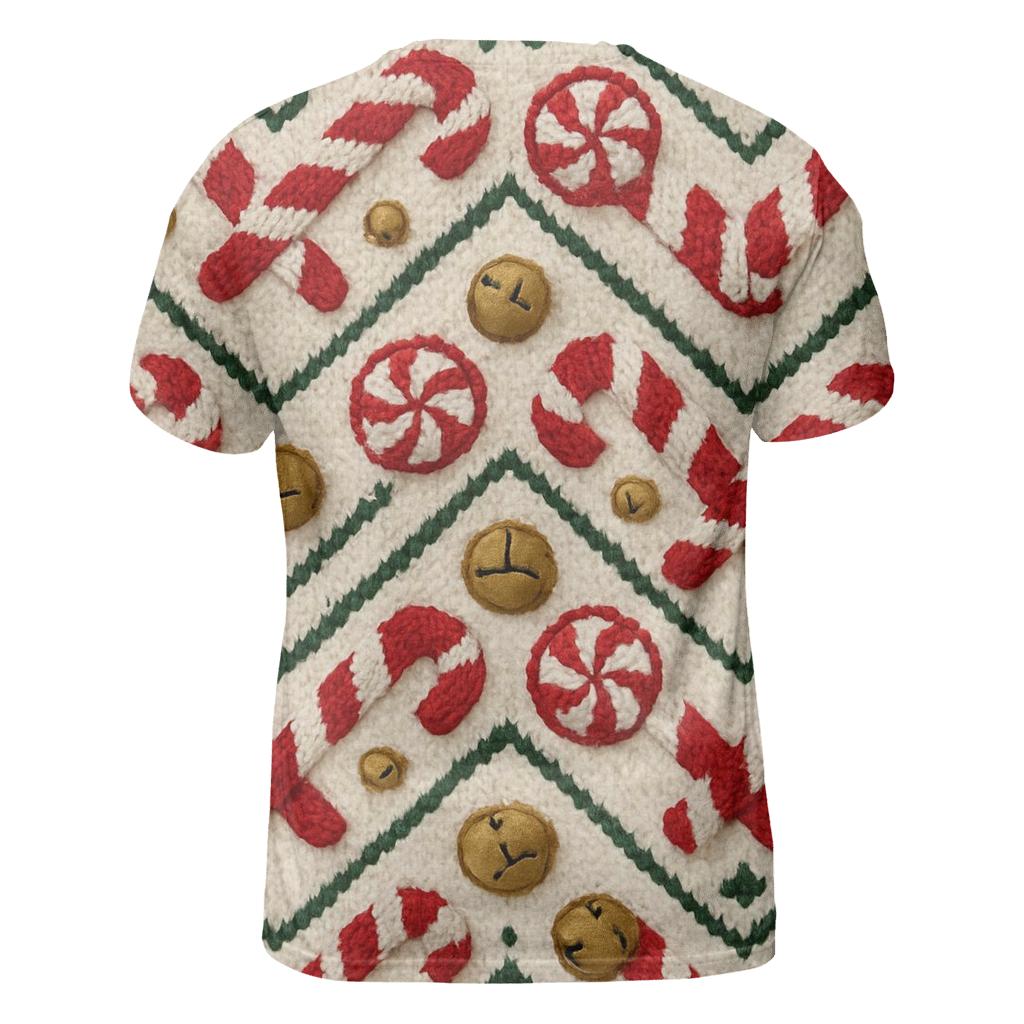Candy Cane Knit Chevron Repeat On Warm Ivory Background personalized full print shirts