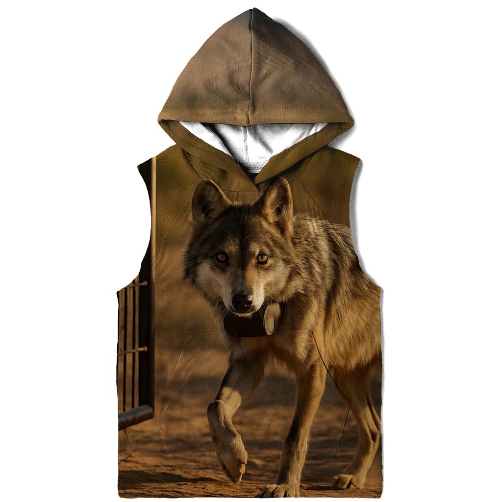 Mexican Gray Wolf At A Wildlife Corridor Fence Gap embroidered hoodies
