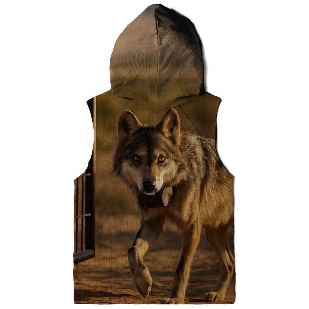 Mexican Gray Wolf At A Wildlife Corridor Fence Gap embroidered hoodies