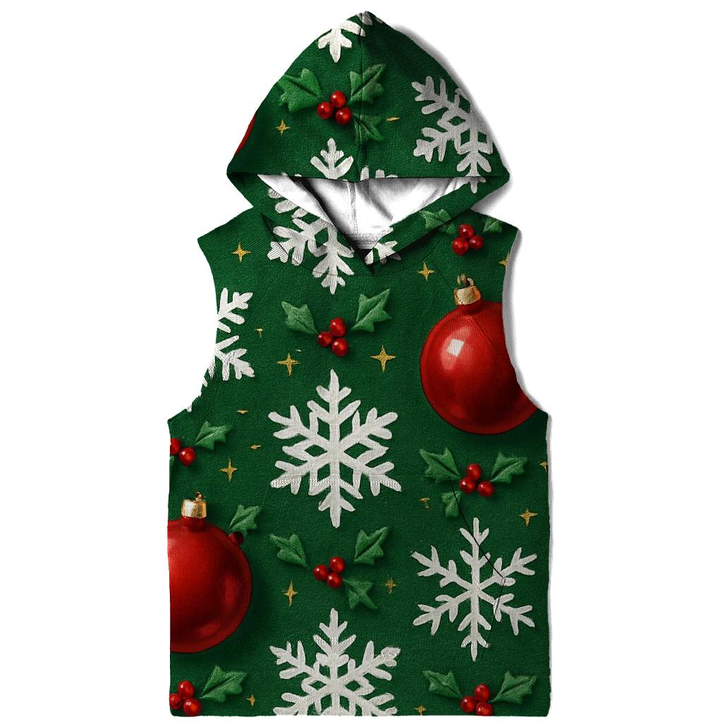 Crimson Ornament Snowflake Tessellation On Pine Green Background lightweight hoodies