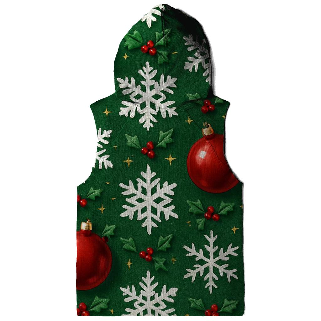 Crimson Ornament Snowflake Tessellation On Pine Green Background lightweight hoodies