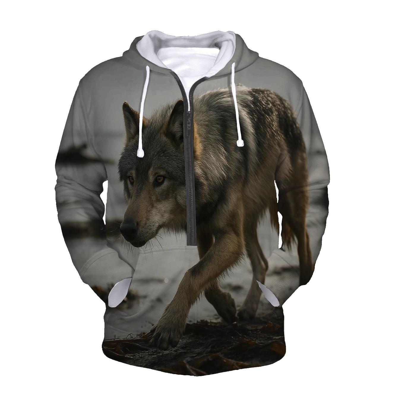 Sea Wolf Tracking Salmon Along Kelp Shore premium hoodies