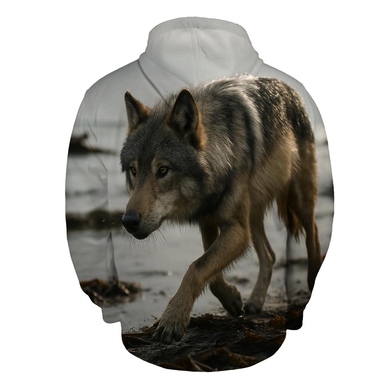 Sea Wolf Tracking Salmon Along Kelp Shore premium hoodies