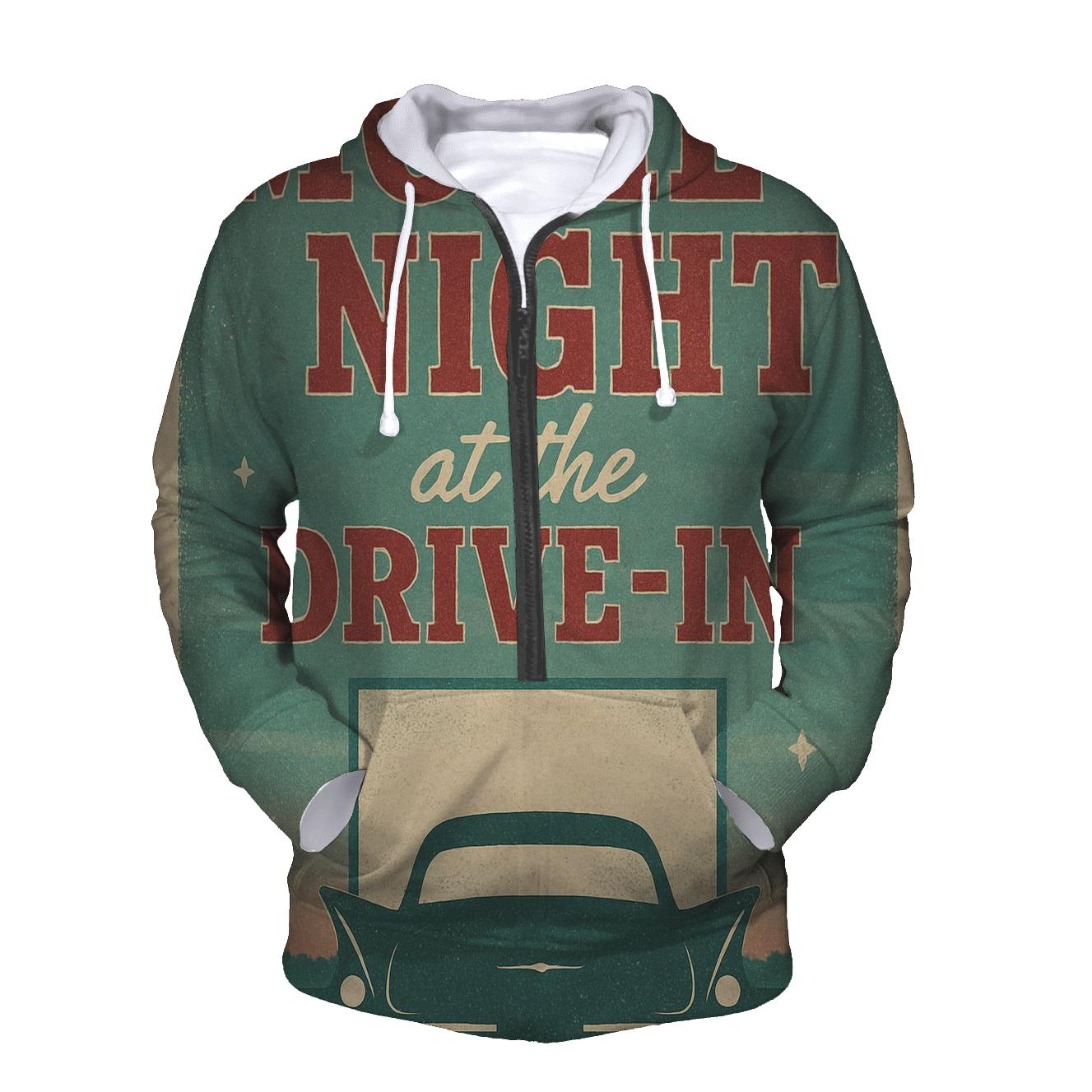 Weathered 1950s Drive In Movie Night Poster zip-up hoodies