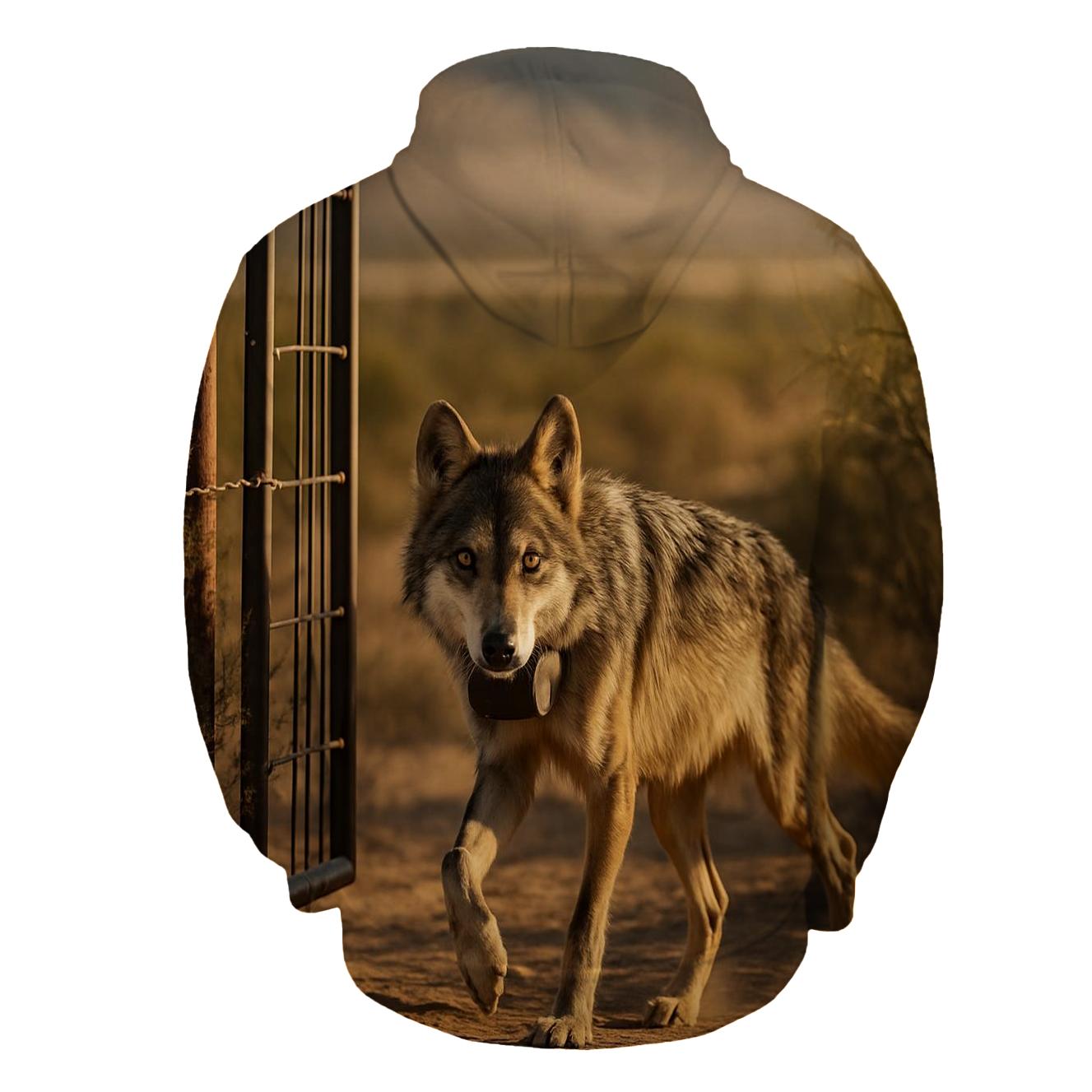 Mexican Gray Wolf At A Wildlife Corridor Fence Gap hoodie designs