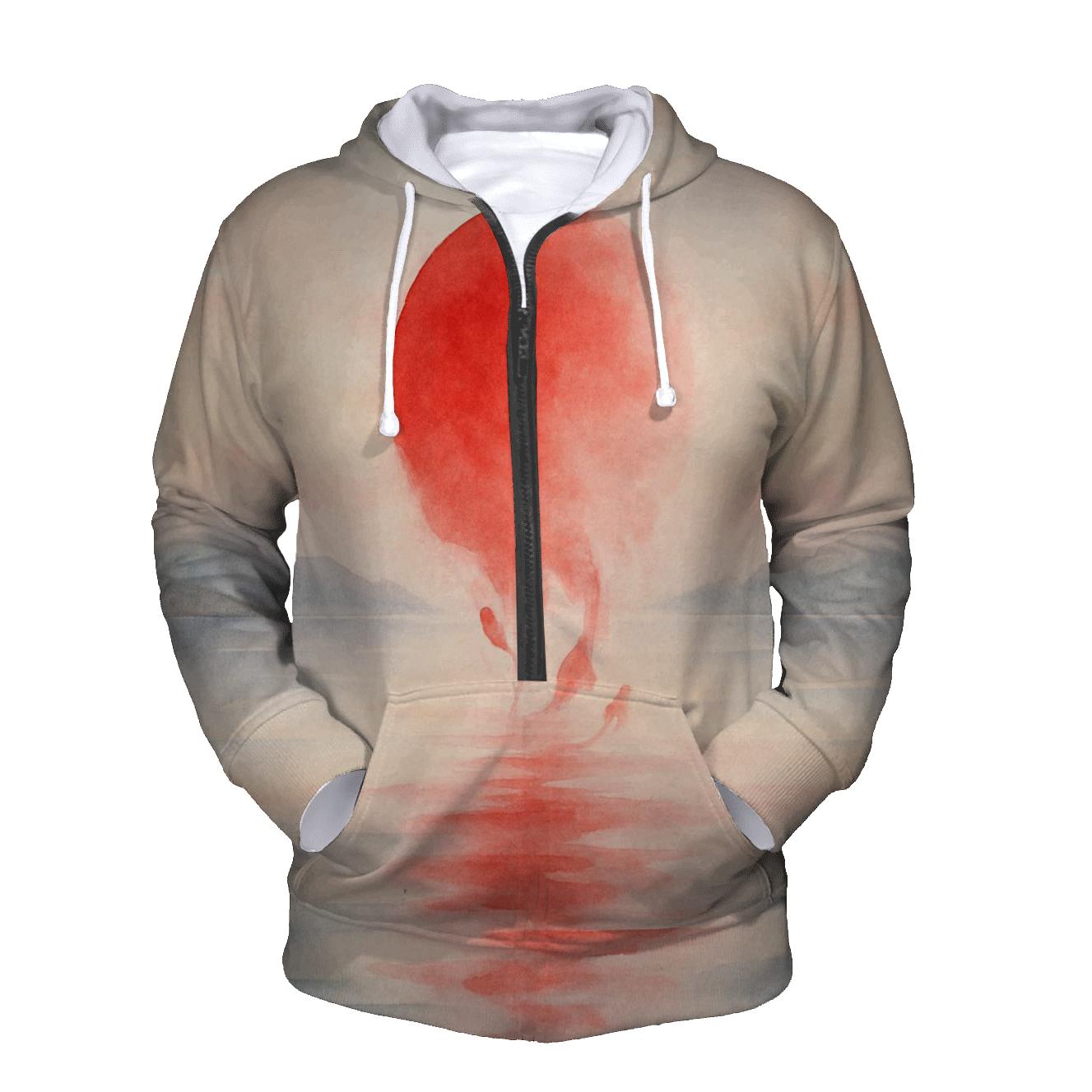 Rising Sun Over Watercolor Tides Japan zip-up hoodies
