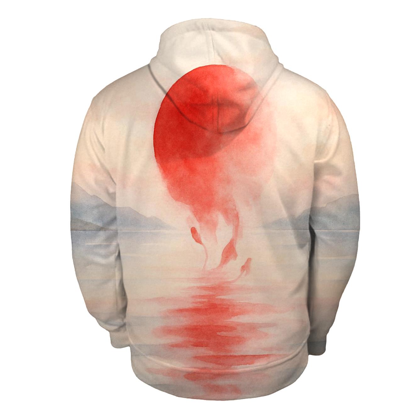 Rising Sun Over Watercolor Tides Japan zip-up hoodies