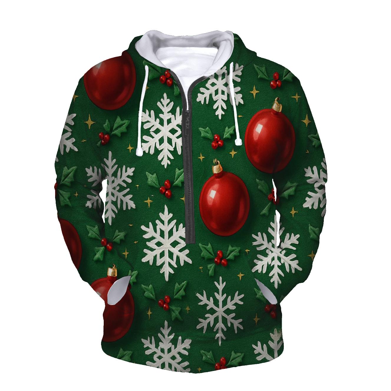 Crimson Ornament Snowflake Tessellation On Pine Green Background designer hoodies