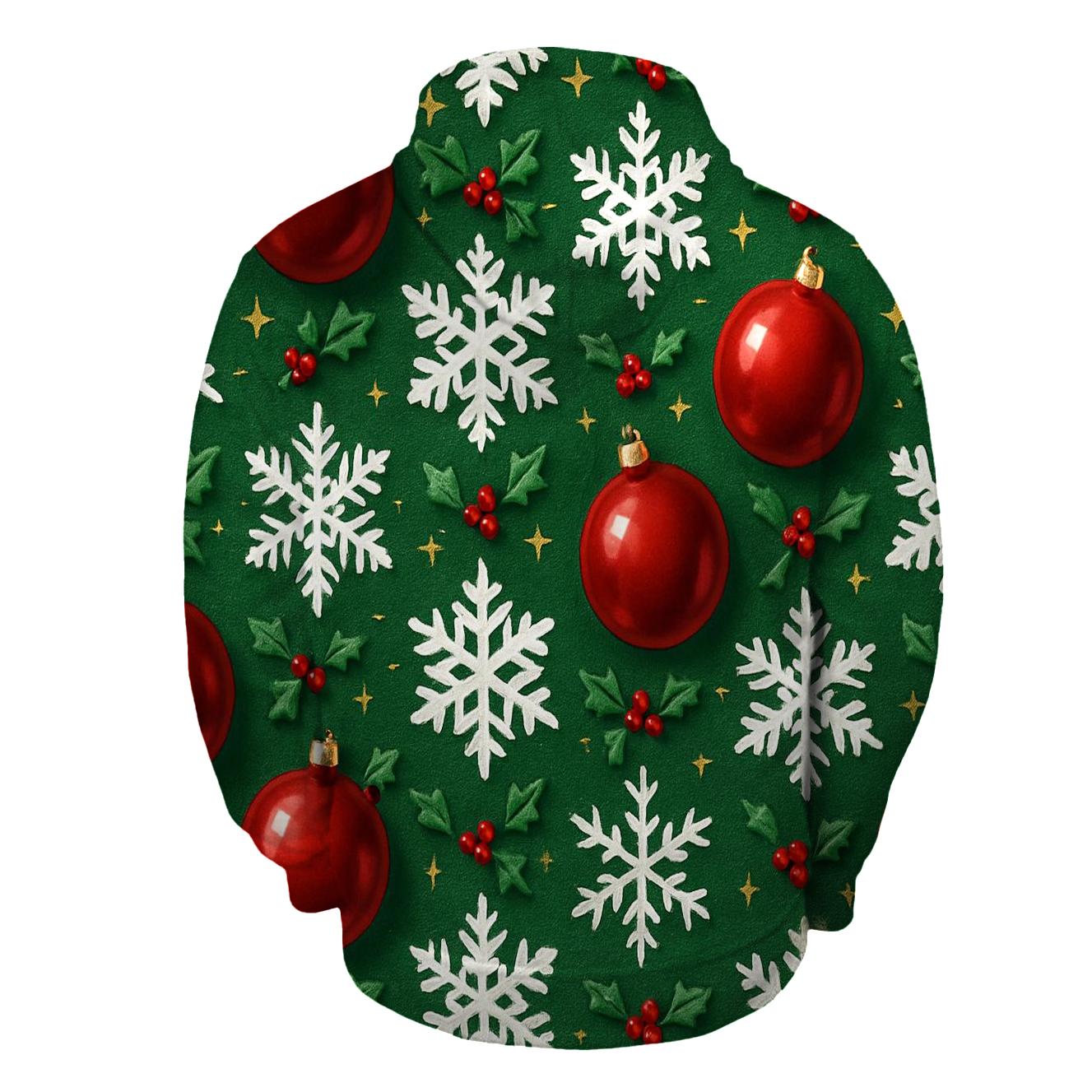 Crimson Ornament Snowflake Tessellation On Pine Green Background designer hoodies