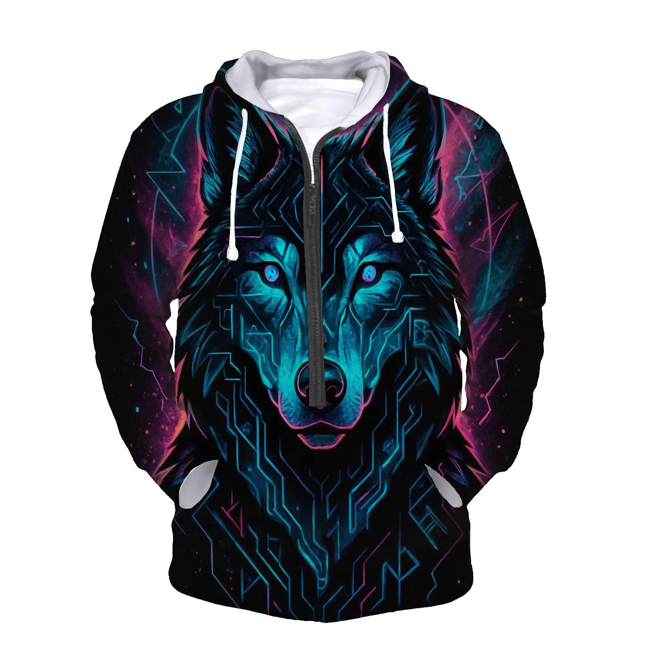 Aurora Circuit Wolf Sentinel hoodie designs