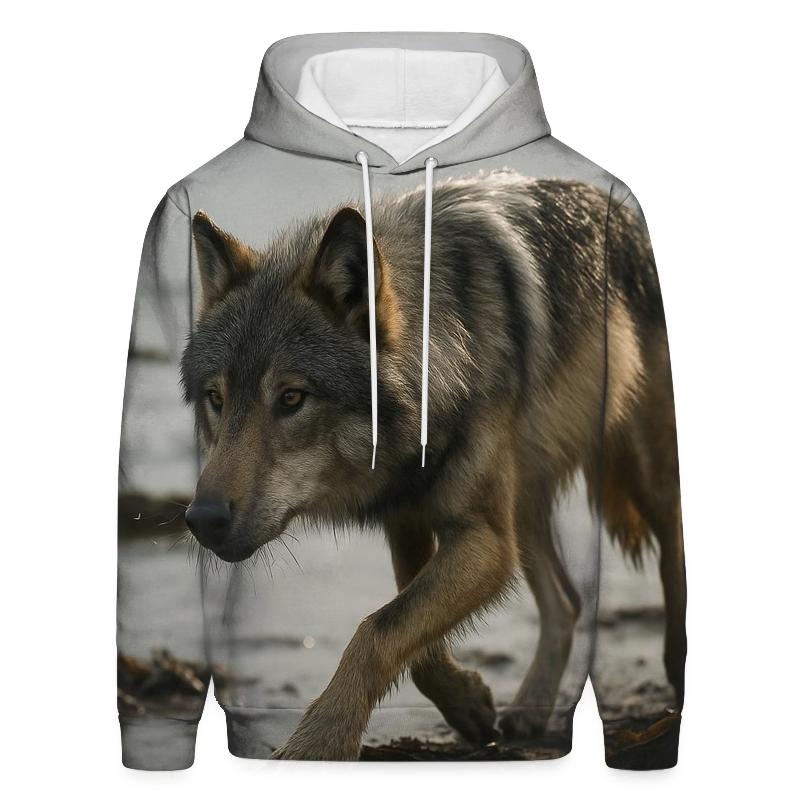 Sea Wolf Tracking Salmon Along Kelp Shore heavyweight hoodies