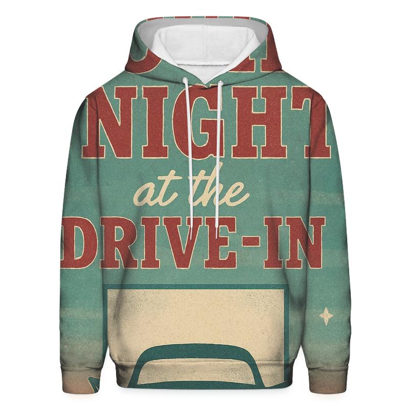 Weathered 1950s Drive In Movie Night Poster embroidered hoodies