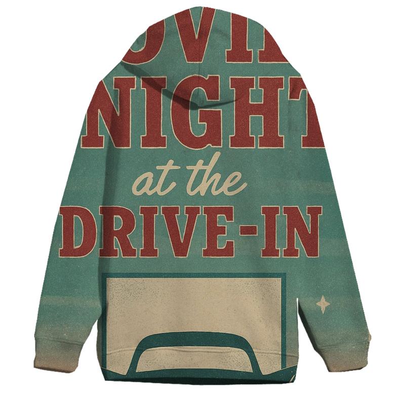 Weathered 1950s Drive In Movie Night Poster embroidered hoodies