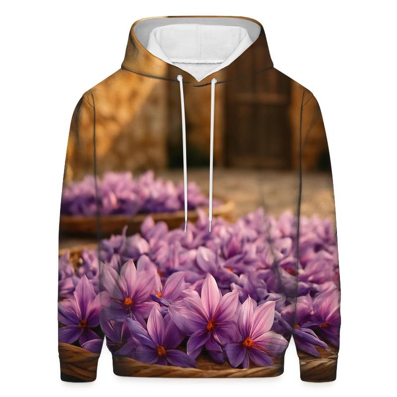 Saffron Crocus Harvest Trays In A Stone Courtyard graphic hoodies