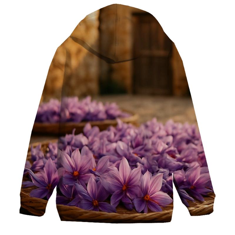 Saffron Crocus Harvest Trays In A Stone Courtyard graphic hoodies