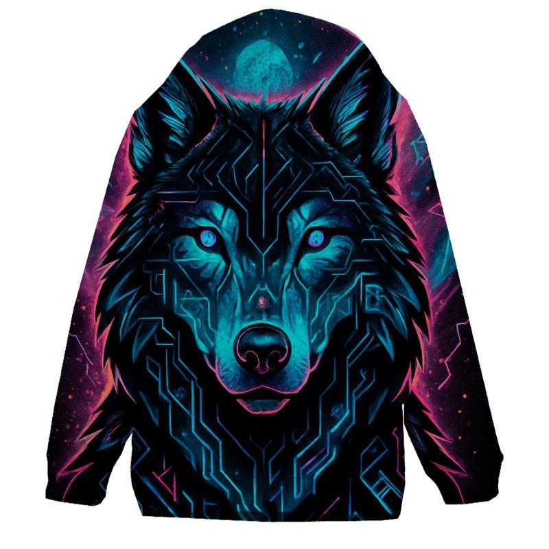 Aurora Circuit Wolf Sentinel custom hoodies