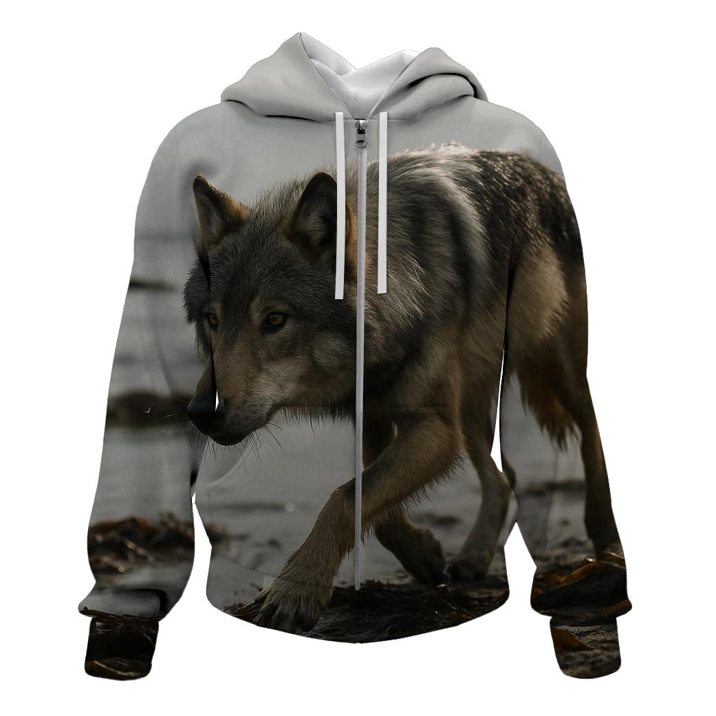 Sea Wolf Tracking Salmon Along Kelp Shore hoodies fashion