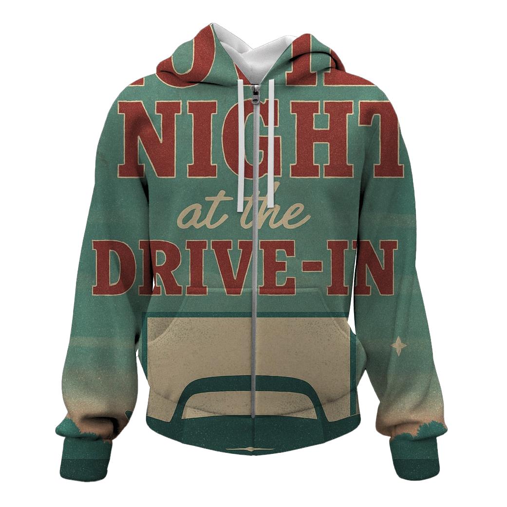 Weathered 1950s Drive In Movie Night Poster graphic hoodies