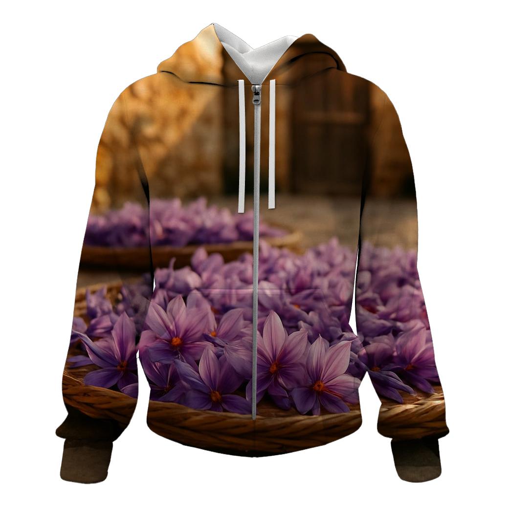Saffron Crocus Harvest Trays In A Stone Courtyard embroidered hoodies