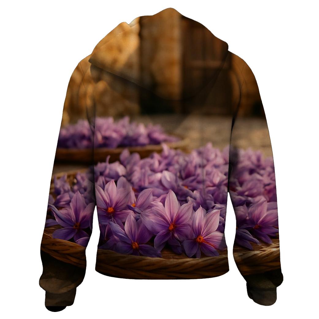Saffron Crocus Harvest Trays In A Stone Courtyard embroidered hoodies
