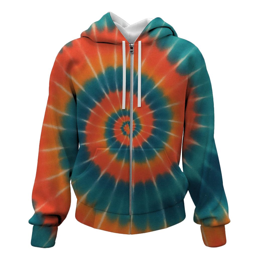 Solar Flare Spiral Overdye zip-up hoodies
