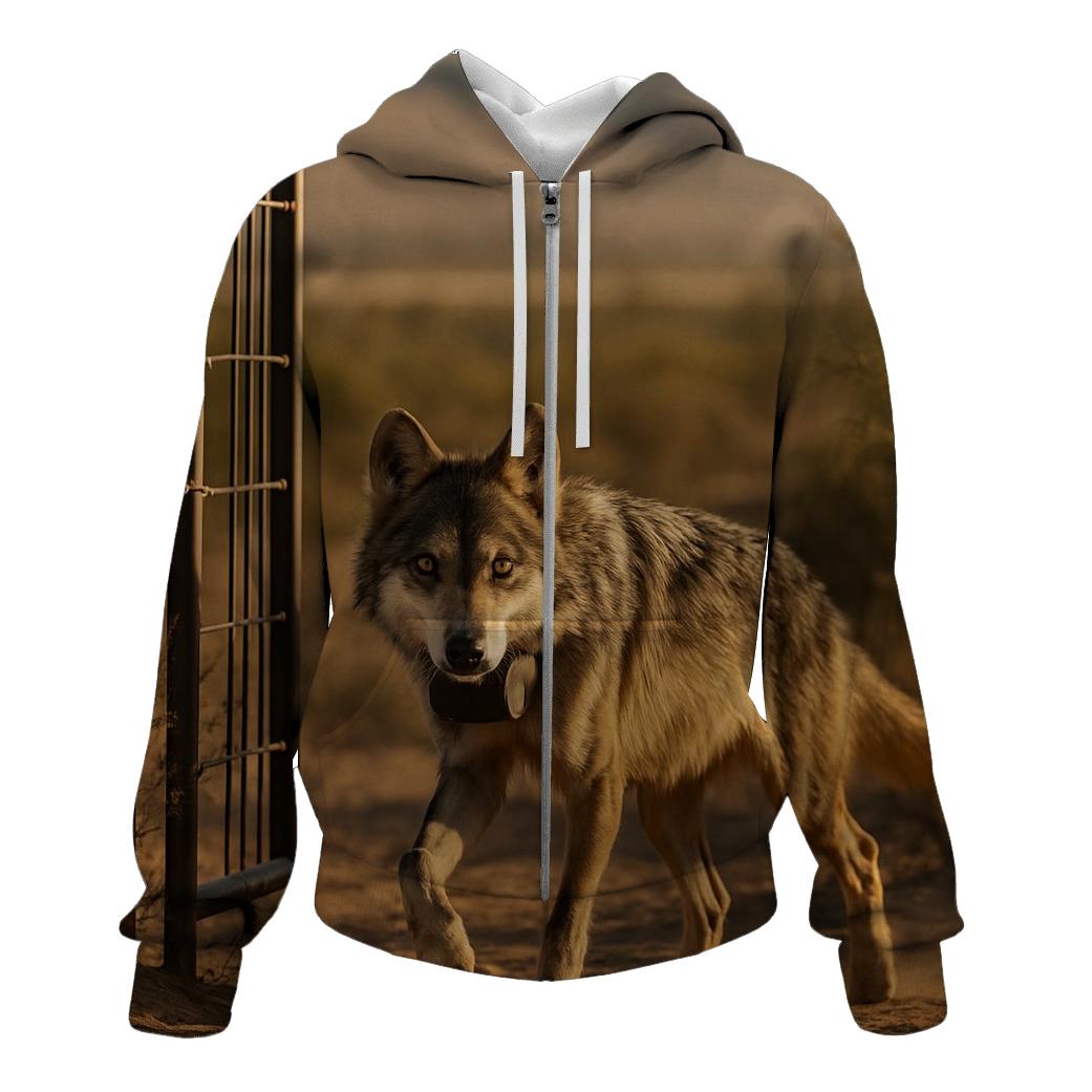 Mexican Gray Wolf At A Wildlife Corridor Fence Gap hoodie trends