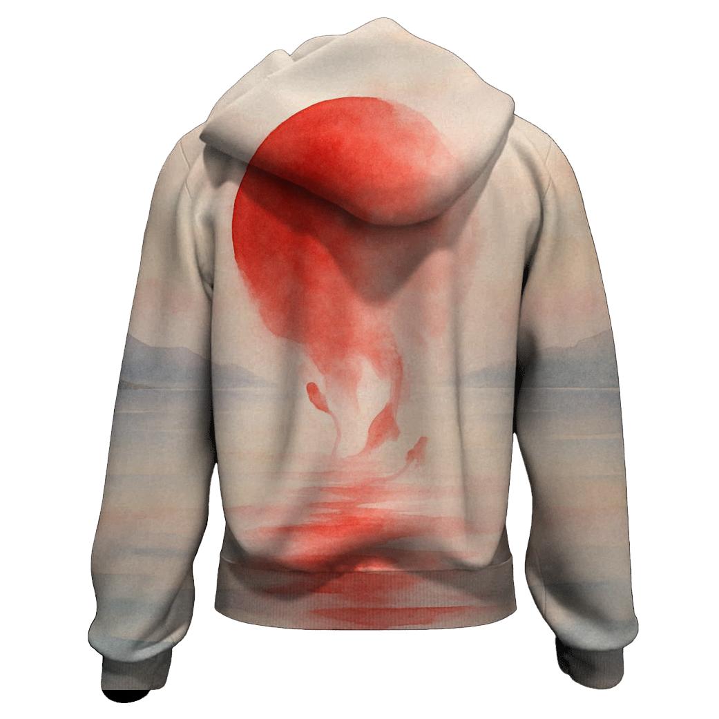 Rising Sun Over Watercolor Tides Japan heavyweight hoodies
