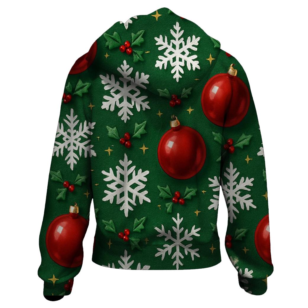 Crimson Ornament Snowflake Tessellation On Pine Green Background embroidered hoodies