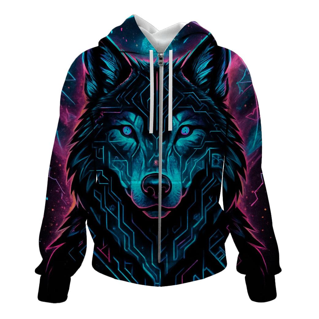Aurora Circuit Wolf Sentinel premium hoodies