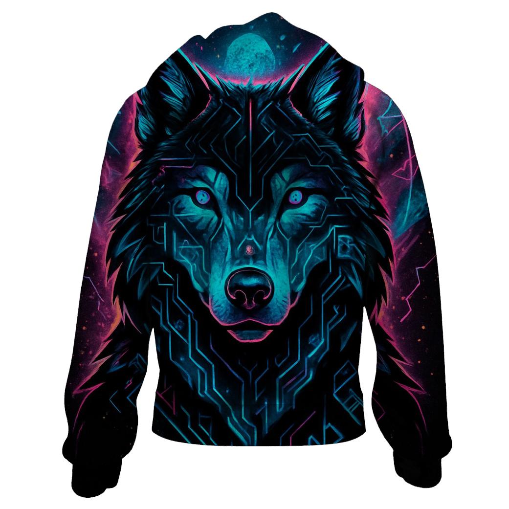 Aurora Circuit Wolf Sentinel premium hoodies