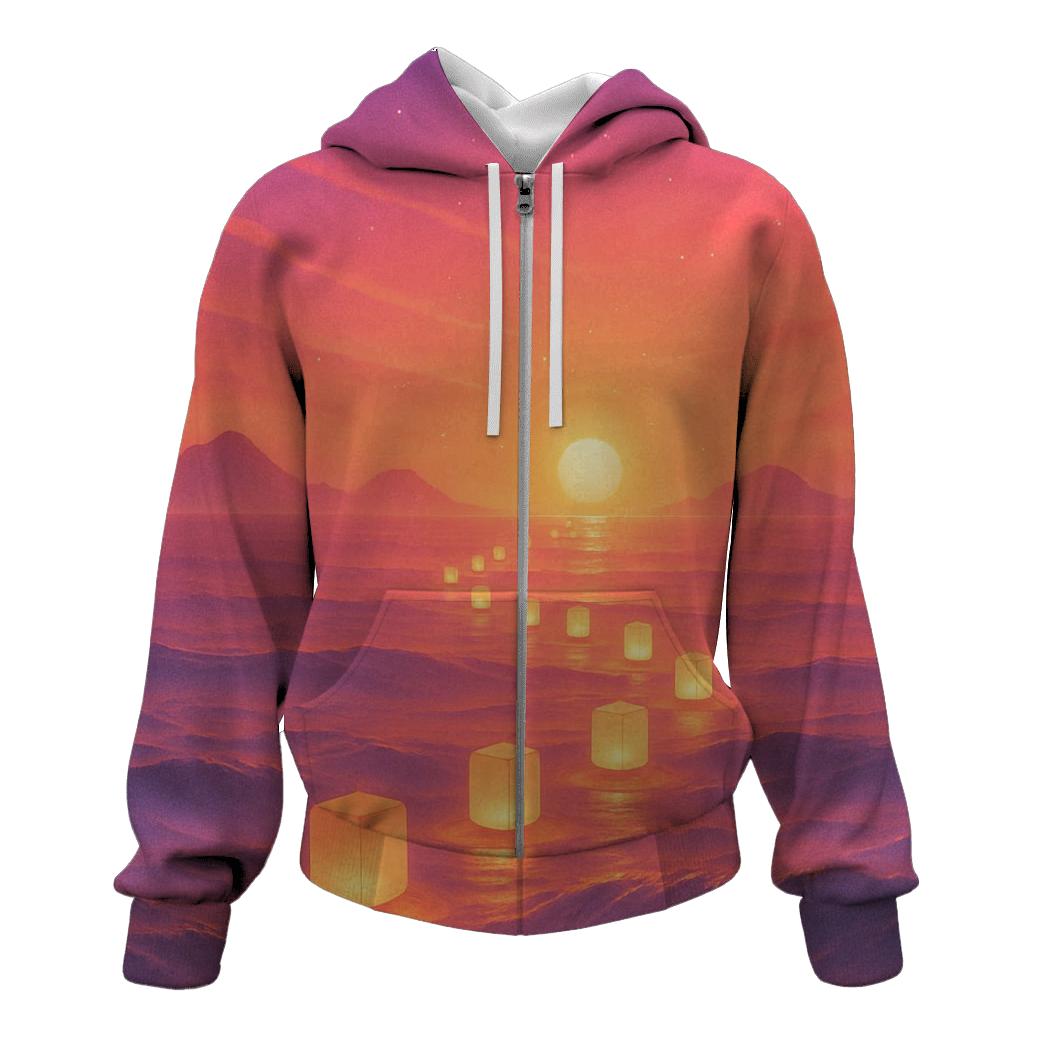Lantern Tide At Coral Dusk embroidered hoodies