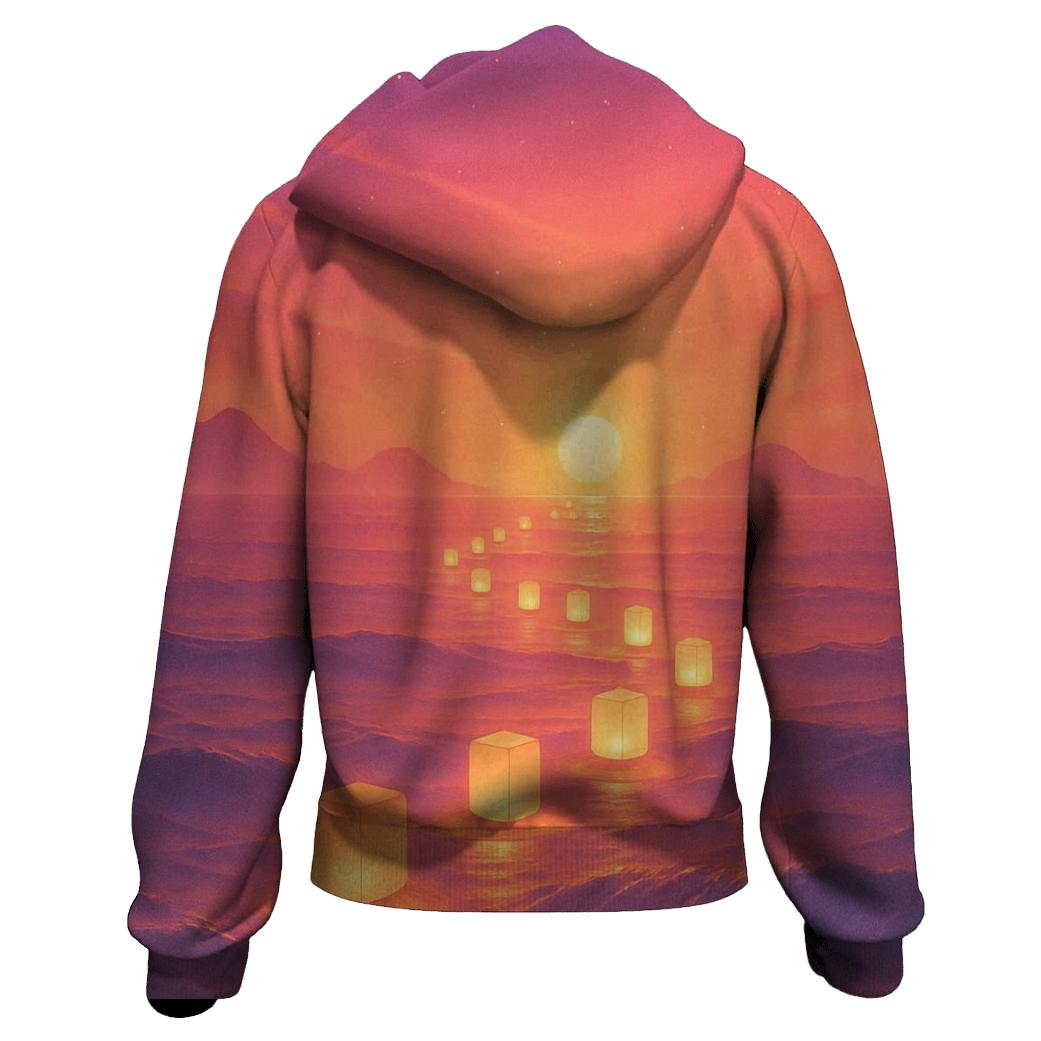 Lantern Tide At Coral Dusk embroidered hoodies