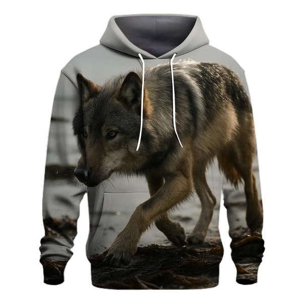 Sea Wolf Tracking Salmon Along Kelp Shore premium hoodies