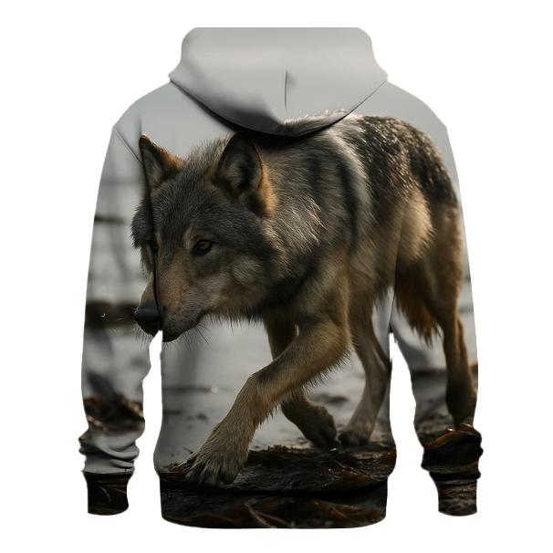 Sea Wolf Tracking Salmon Along Kelp Shore premium hoodies