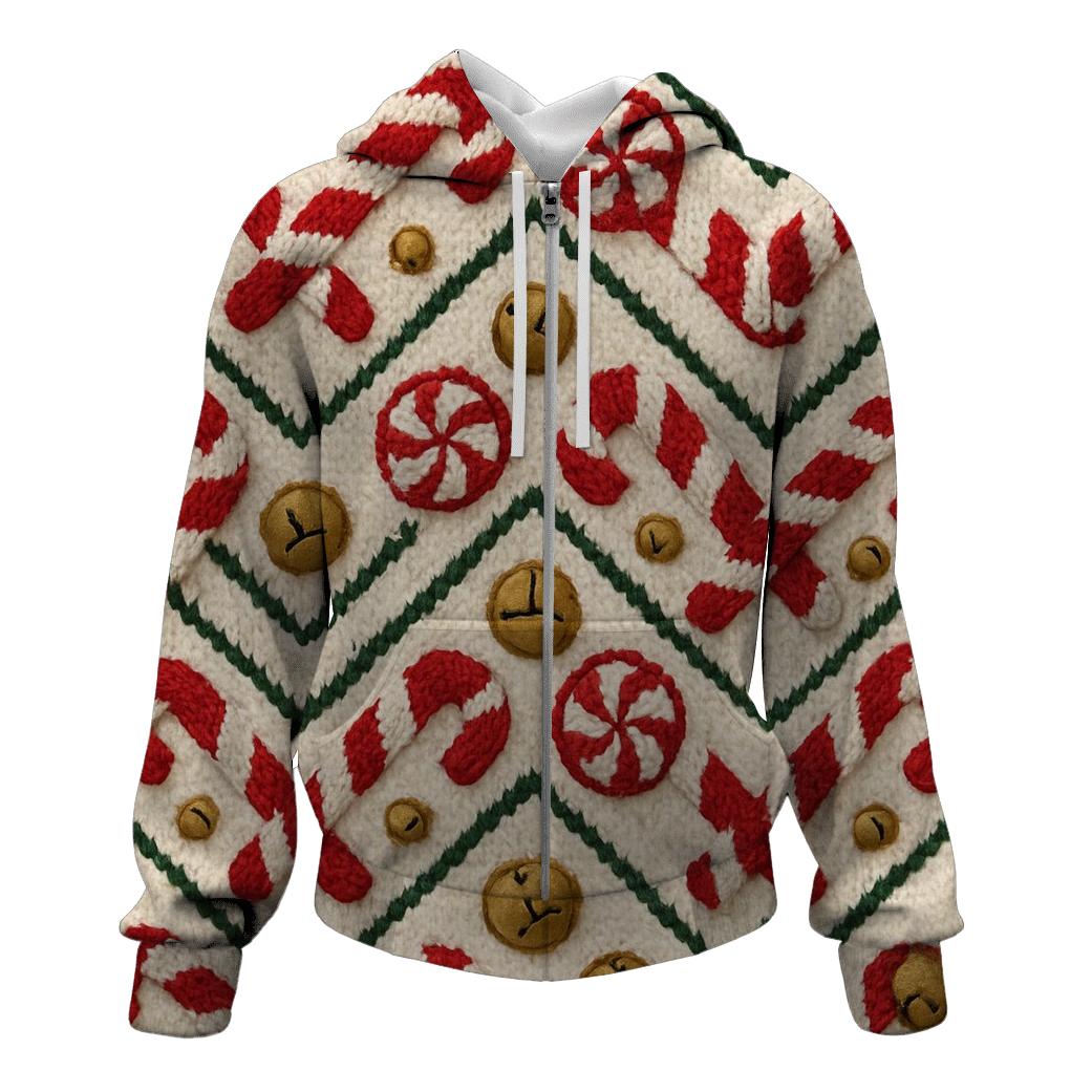 Candy Cane Knit Chevron Repeat On Warm Ivory Background lightweight hoodies