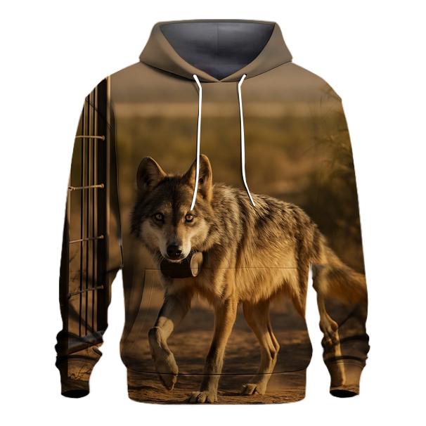 Mexican Gray Wolf At A Wildlife Corridor Fence Gap embroidered hoodies