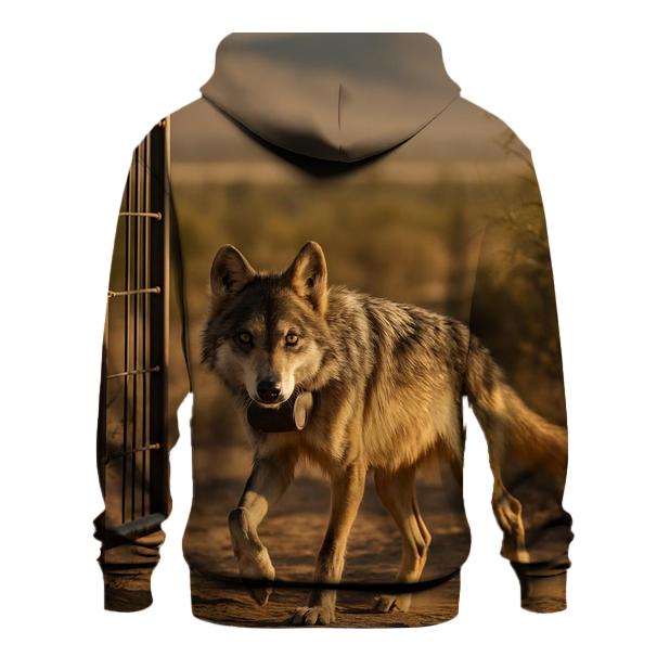 Mexican Gray Wolf At A Wildlife Corridor Fence Gap embroidered hoodies