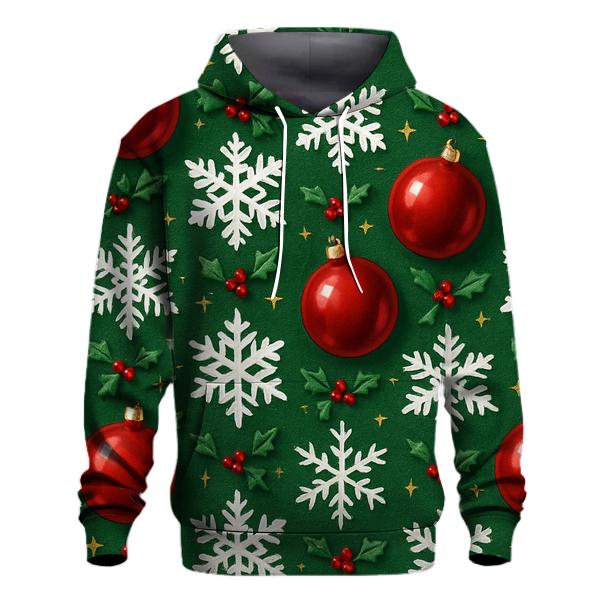 Crimson Ornament Snowflake Tessellation On Pine Green Background printed hoodies