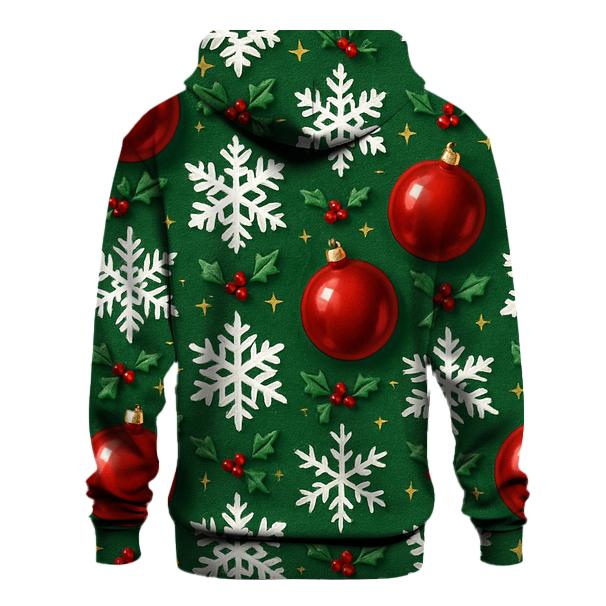 Crimson Ornament Snowflake Tessellation On Pine Green Background printed hoodies