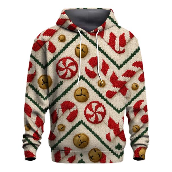 Candy Cane Knit Chevron Repeat On Warm Ivory Background embroidered hoodies