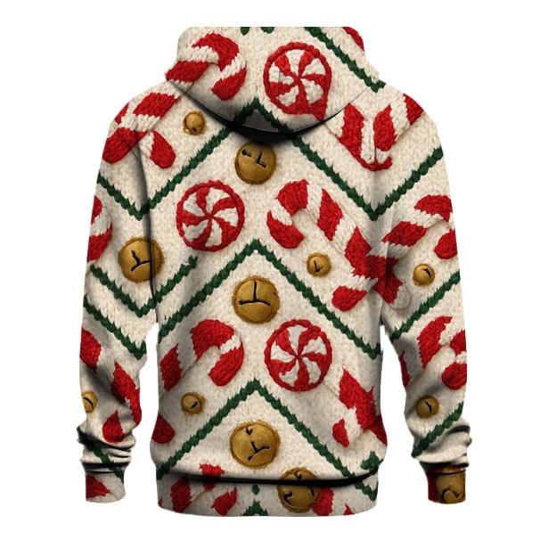 Candy Cane Knit Chevron Repeat On Warm Ivory Background embroidered hoodies