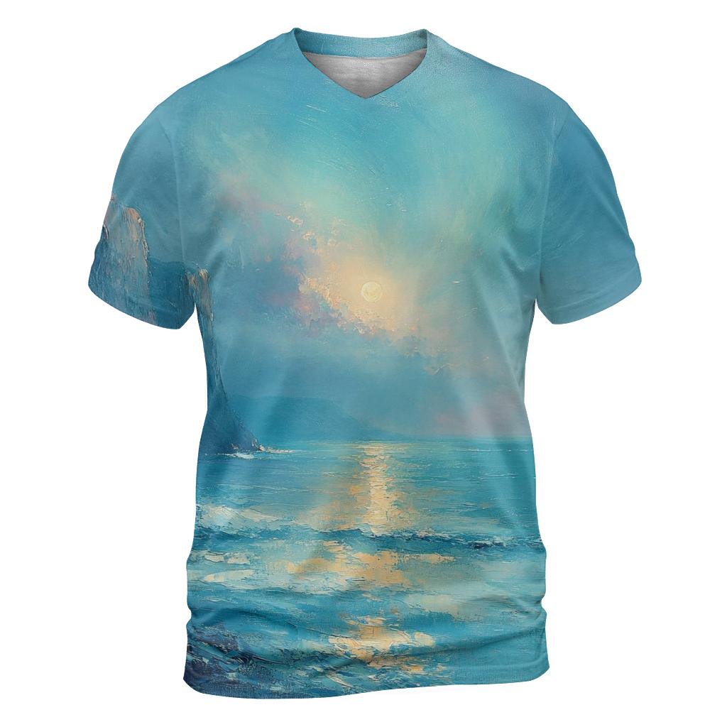 JMW Turner Inspired Aurora Over Ocean Cliffs vibrant all-over design tees