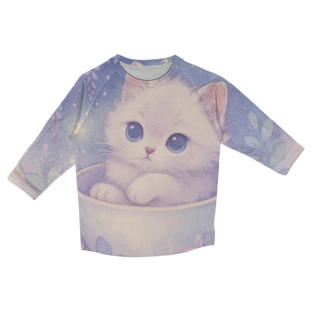 Moonlit Teacup Kitten Garden cotton quarter sleeve shirts