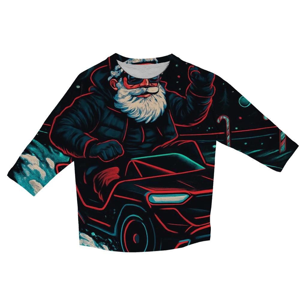 Neon Sleigh Drift Santa casual three quarter sleeve shirts