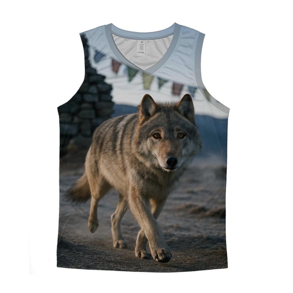 Tibetan Wolf Under Prayer Flags At Dawn stylish racerback tanks